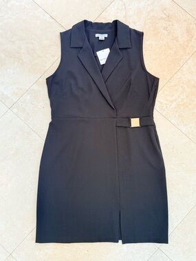 Liz Claiborne Black Sleeveless Collared Sheath Dress with Belt Size 16